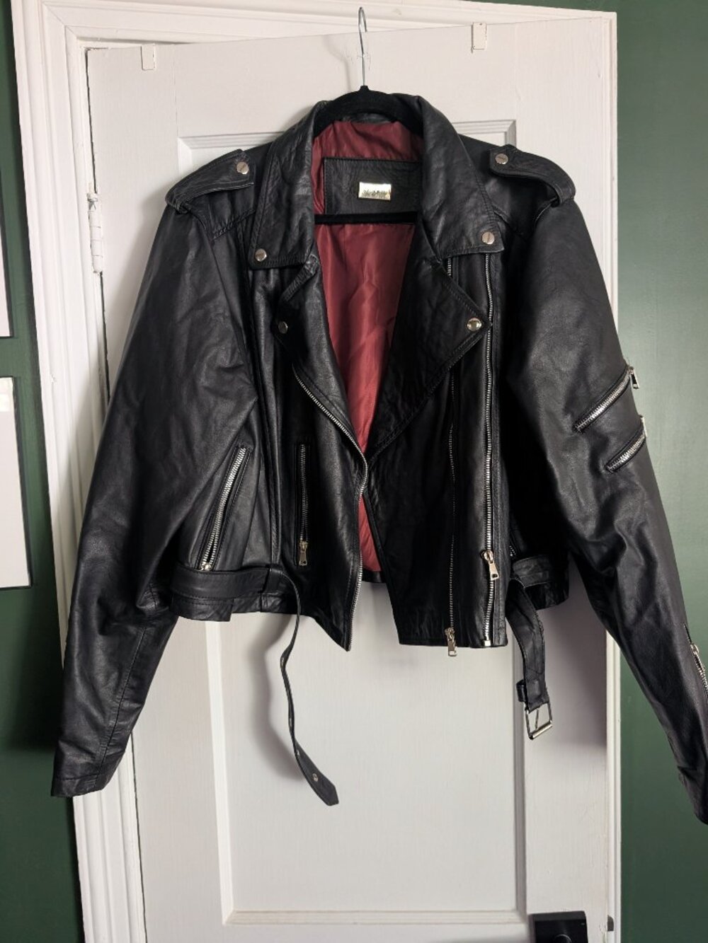Authentic leather cropped biker jacket